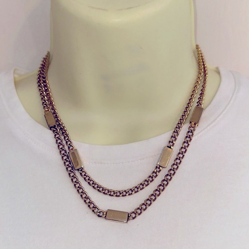 Vintage 2 layer chain gold tone‎ necklace